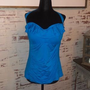 La Blanca blue ruffled tankini top